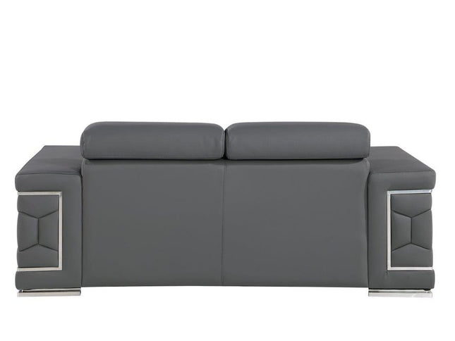 71" Gray And Silver Genuine Leather Loveseat
