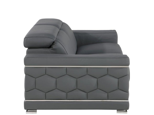 71" Gray And Silver Genuine Leather Loveseat