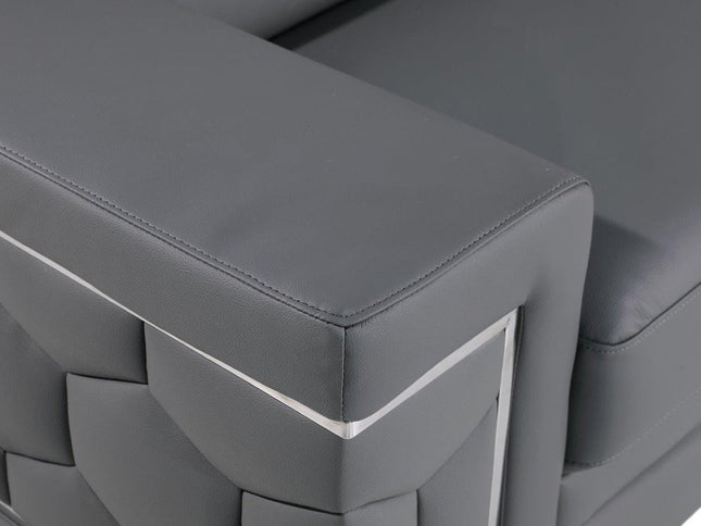 71" Gray And Silver Genuine Leather Loveseat