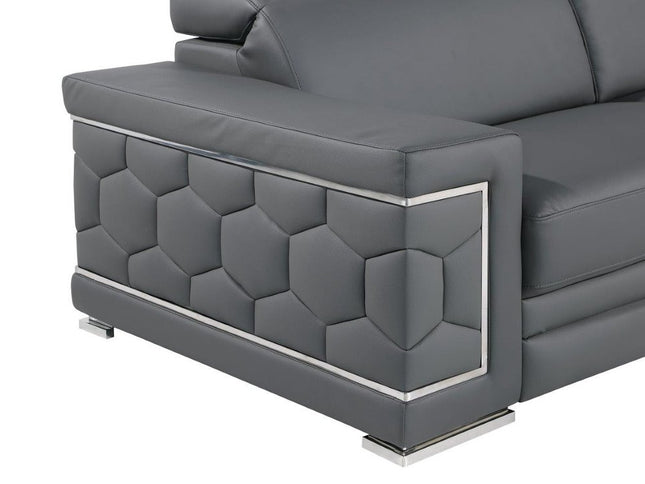 71" Gray And Silver Genuine Leather Loveseat