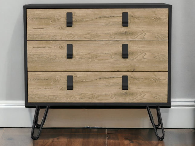 32" Natural and Black Three Drawer Dresser