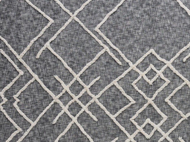 Charcoal and Off White Geometric Twin Cotton Coverlet With Fringe