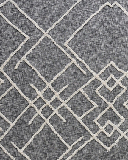 Charcoal and Off White Geometric Twin Cotton Coverlet With Fringe