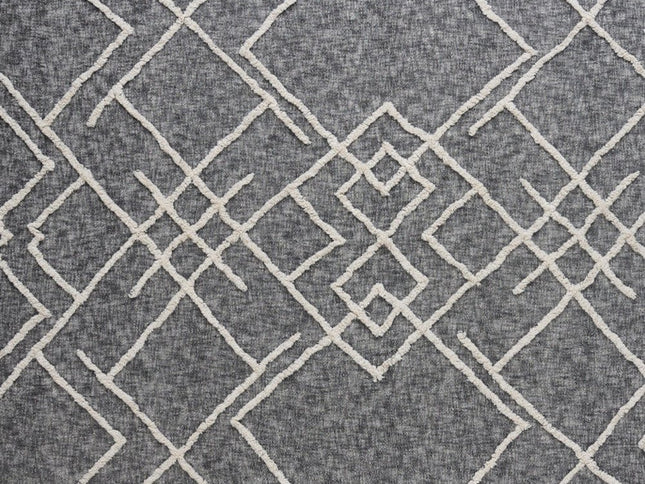 Charcoal and Off White Geometric Twin Cotton Coverlet With Fringe
