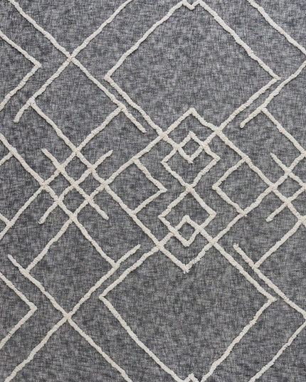 Charcoal and Off White Geometric Twin Cotton Coverlet With Fringe