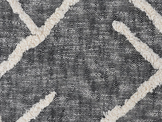 Charcoal and Off White Geometric Twin Cotton Coverlet With Fringe