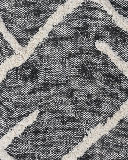 Charcoal and Off White Geometric Twin Cotton Coverlet With Fringe