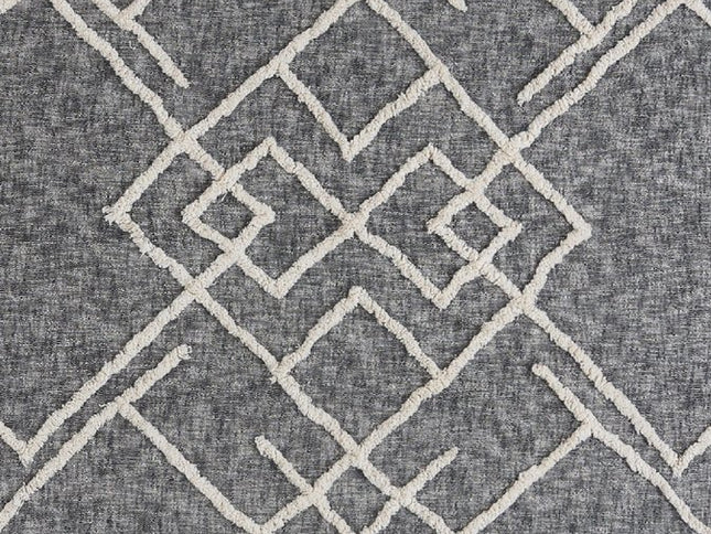 Charcoal and Off White Geometric Twin Cotton Coverlet With Fringe