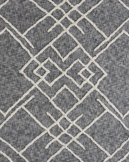 Charcoal and Off White Geometric Twin Cotton Coverlet With Fringe