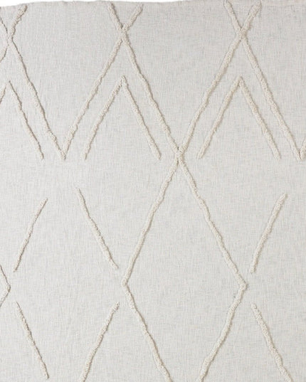 Ivory Geometric Twin Cotton Coverlet With Fringe