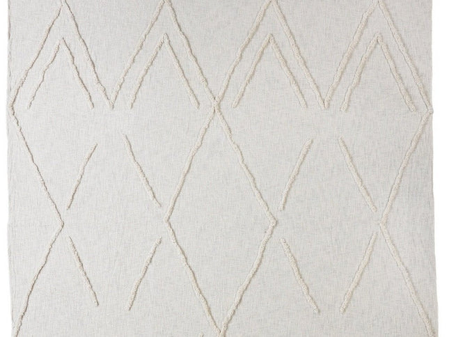 Ivory Geometric Twin Cotton Coverlet With Fringe