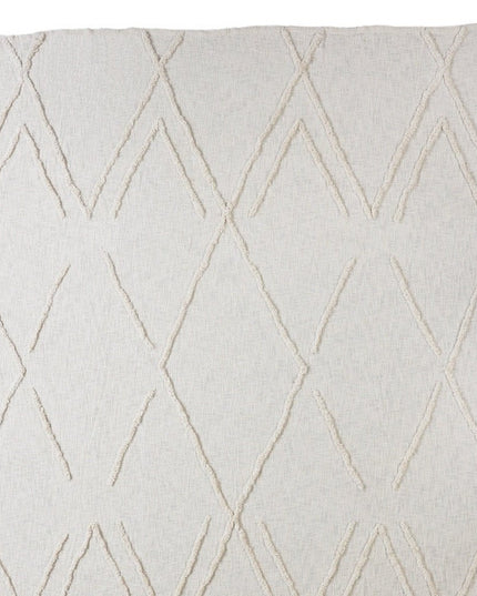 Ivory Geometric Twin Cotton Coverlet With Fringe