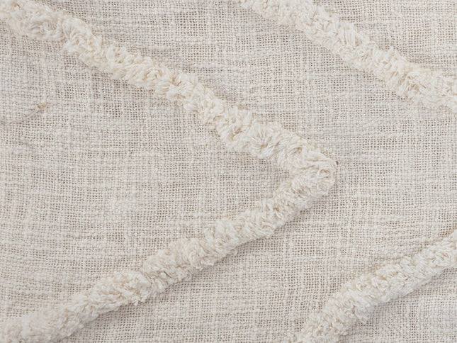 Ivory Geometric Twin Cotton Coverlet With Fringe