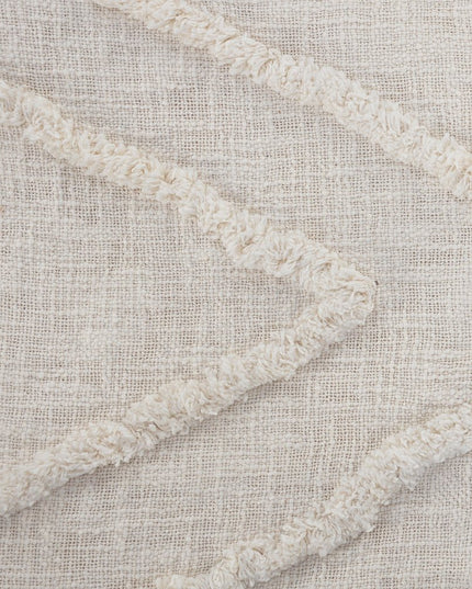 Ivory Geometric Twin Cotton Coverlet With Fringe