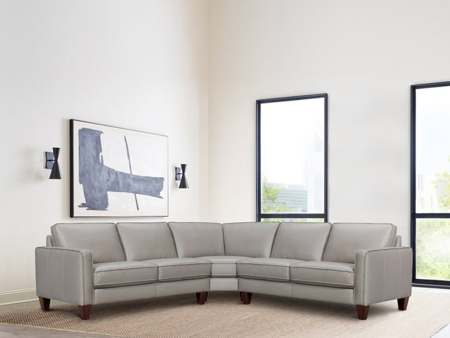 Gray Leather L Shaped Three Piece Corner Sectional