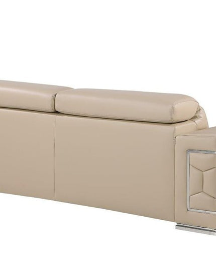89" Beige Leather Sofa With Silver Legs