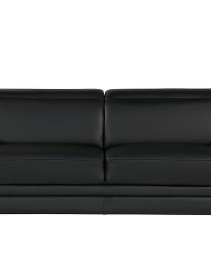 89" Black Leather Sofa With Silver Legs