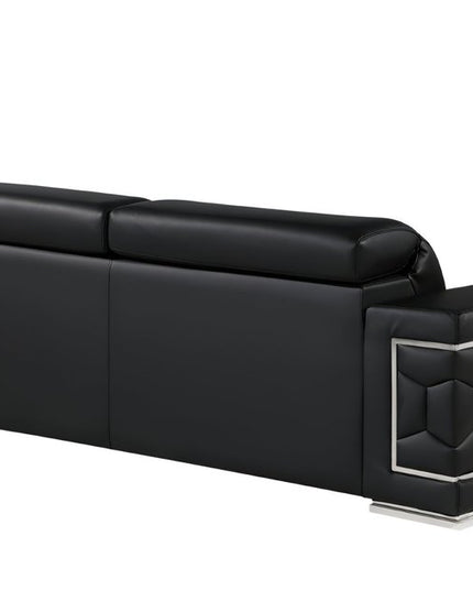 89" Black Leather Sofa With Silver Legs