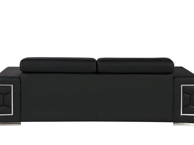89" Black Leather Sofa With Silver Legs