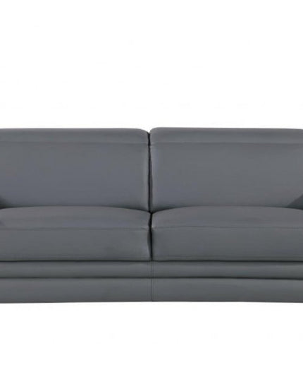 89" Gray Leather Sofa With Silver Legs