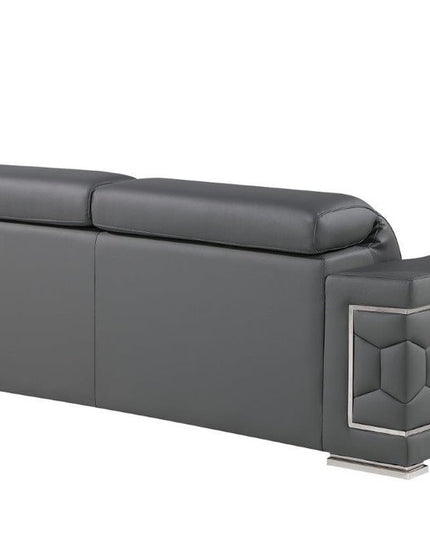 89" Gray Leather Sofa With Silver Legs