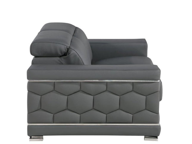 89" Gray Leather Sofa With Silver Legs