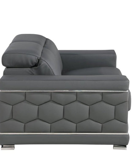 89" Gray Leather Sofa With Silver Legs