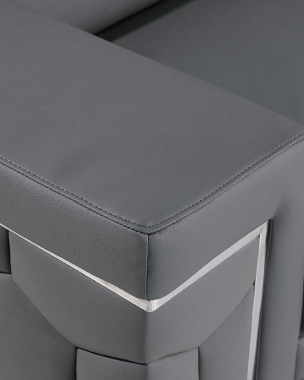 89" Gray Leather Sofa With Silver Legs