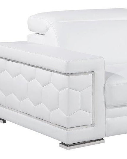 89" White Leather Sofa With Silver Legs