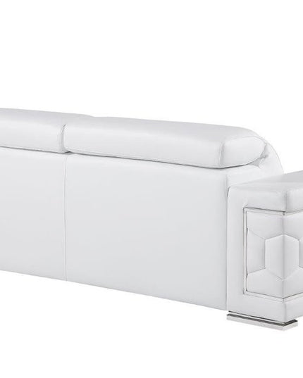 89" White Leather Sofa With Silver Legs