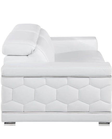 89" White Leather Sofa With Silver Legs