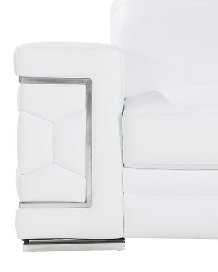 89" White Leather Sofa With Silver Legs
