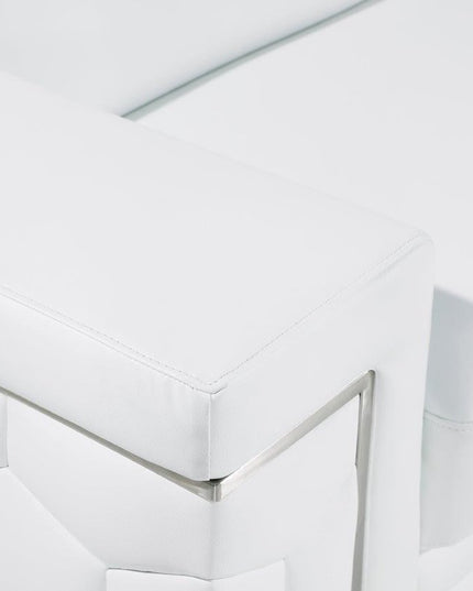 89" White Leather Sofa With Silver Legs