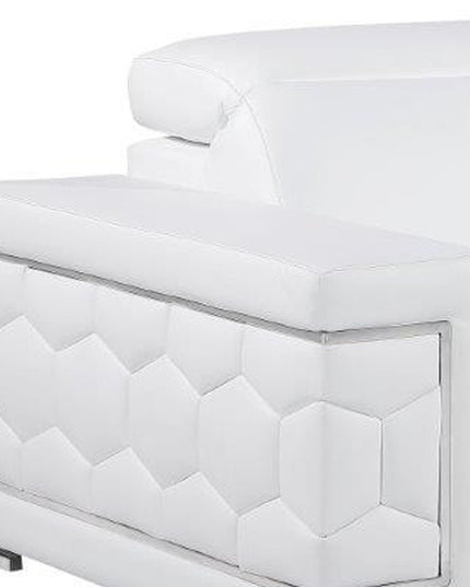 89" White Leather Sofa With Silver Legs