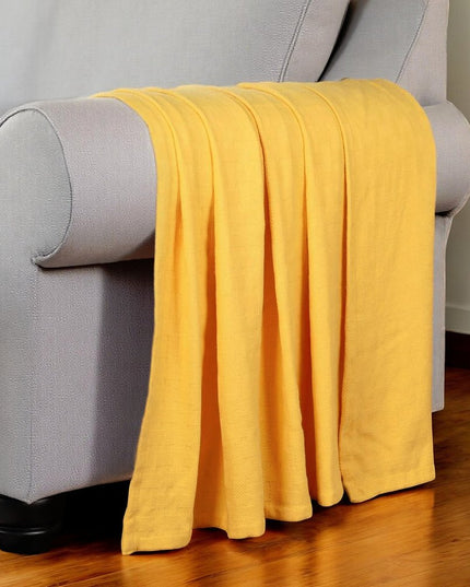 King Gold Cotton Basketweave Geometric Blanket