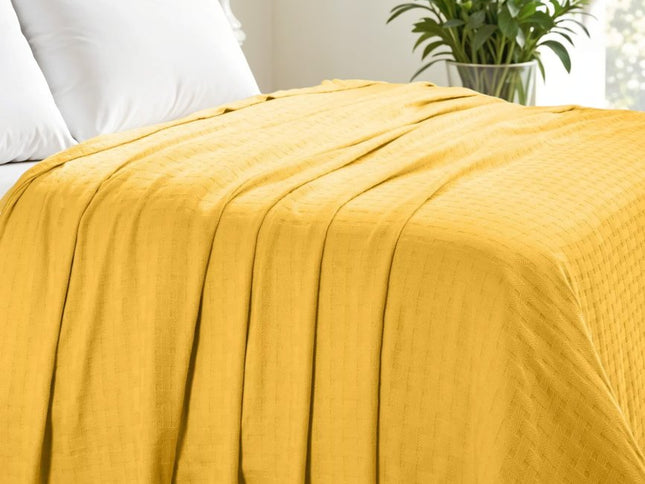 King Gold Cotton Basketweave Geometric Blanket