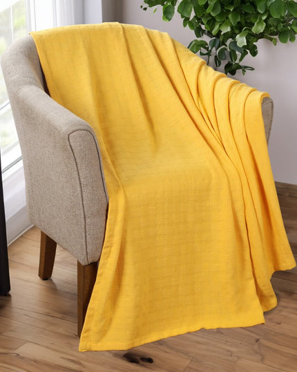 King Gold Cotton Basketweave Geometric Blanket
