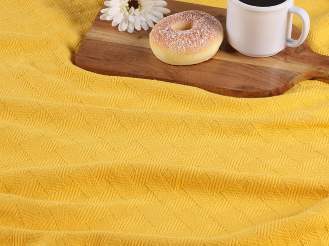 King Gold Cotton Basketweave Geometric Blanket