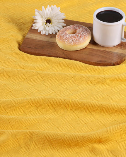 King Gold Cotton Basketweave Geometric Blanket