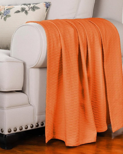 King Burnt Orange Cotton Woven Geometric Blanket
