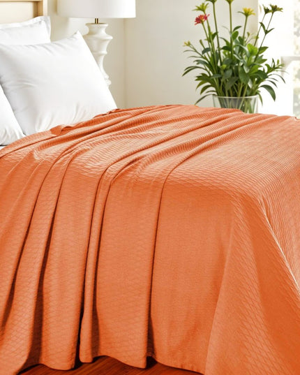 King Burnt Orange Cotton Woven Geometric Blanket
