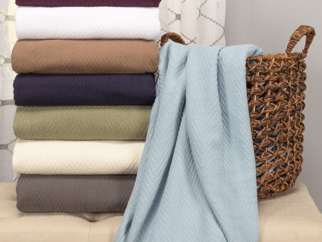 Queen Gold Cotton Woven Chevron Blanket