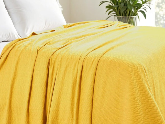 Queen Gold Cotton Woven Chevron Blanket