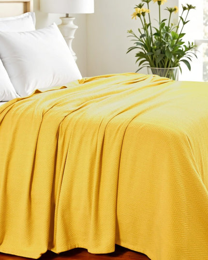 Queen Gold Cotton Woven Chevron Blanket
