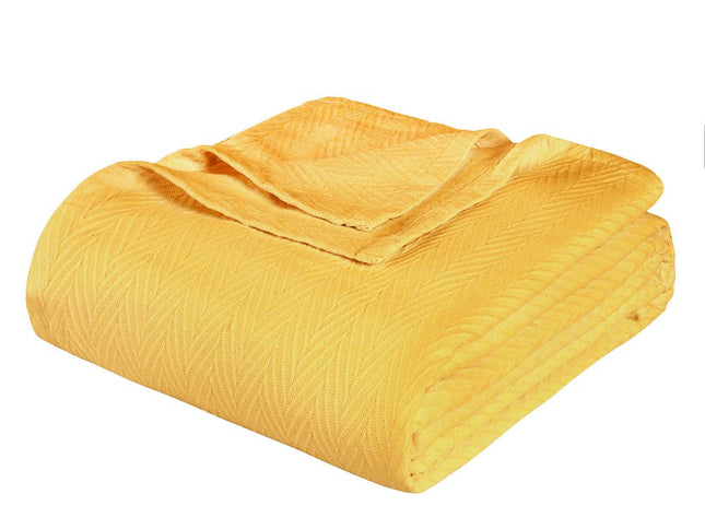 Queen Gold Cotton Woven Chevron Blanket
