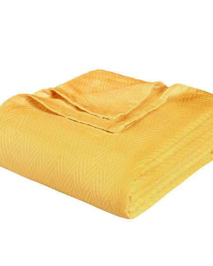 Queen Gold Cotton Woven Chevron Blanket