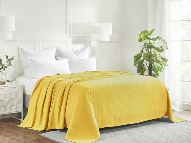 Queen Gold Cotton Woven Chevron Blanket