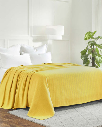 Queen Gold Cotton Woven Chevron Blanket