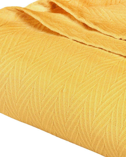 Queen Gold Cotton Woven Chevron Blanket