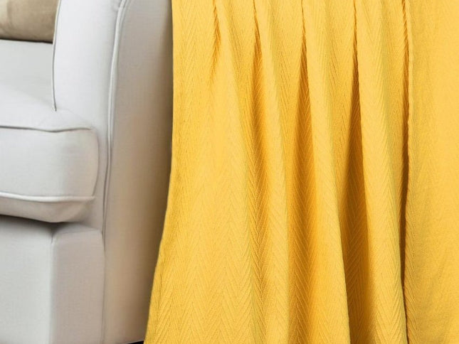 Queen Gold Cotton Woven Chevron Blanket